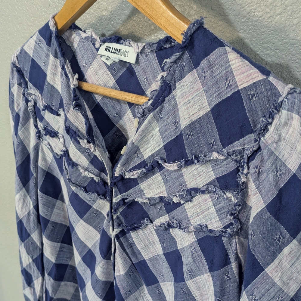 William Rast Navy and White Gingham Ruffle Button-Down Blouse - Picture 3 of 5